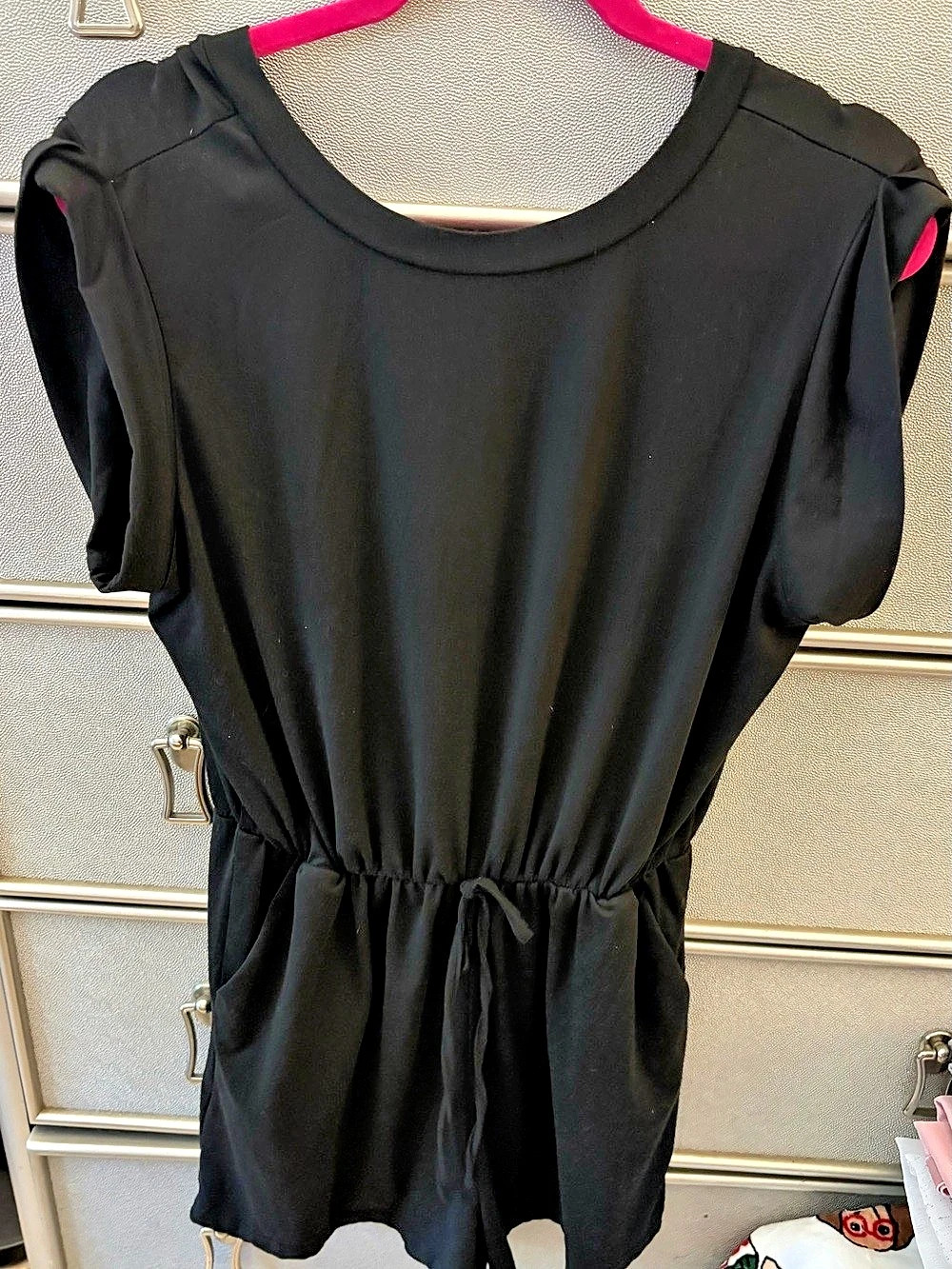 Black Romper with Puff Sleeves